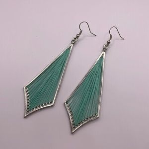 Vintage Silver Tone Mint Green Large Dangle Drop Statement Earrings